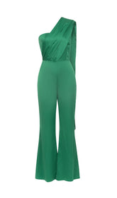 SATIN-TRÄGER-JUMPSUIT IN GRÜN